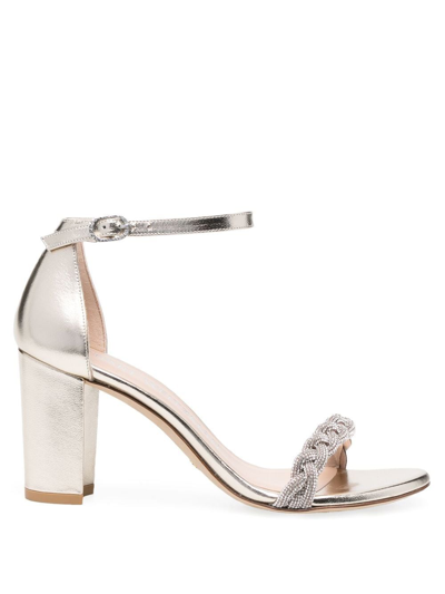 Stuart Weitzman Nudistcurve 80mm Embellished Sandals In Gold