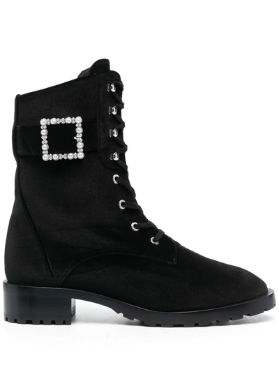 Stuart Weitzman 40mm Buckle-fastening Lace-up Boots In Black