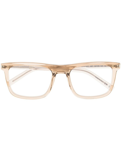 Saint Laurent Transparent-frame Square Glasses In Brown