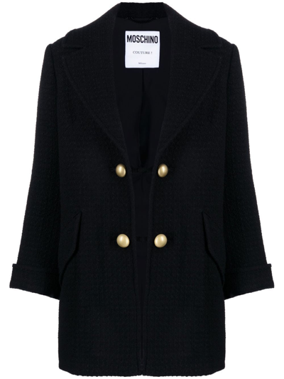 Moschino Open-front Virgin Wool Coat In Schwarz