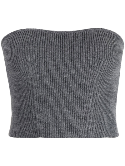 Stella Mccartney Strapless Cropped Ribbed Wool-blend Bustier Top In Grau