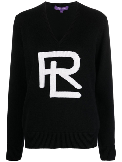 Ralph Lauren Logo-knit V-neck Jumper In Schwarz
