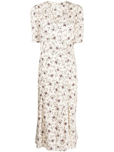 Veronica Beard Mika Wrap-effect Floral-print Silk-crepe Midi Dress In Whitestone Multi