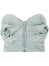 Masha Popova Blue Strapless Denim Crop Top In Blue
