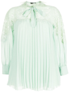 Shiatzy Chen Pleated Lace-collared Blouse In Green
