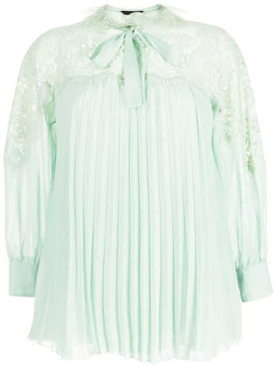 Shiatzy Chen Pleated Lace-collared Blouse In Green