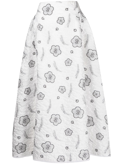 Shiatzy Chen Quilted A-line Jacquard Skirt In White