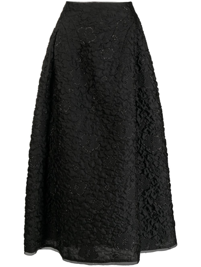 Shiatzy Chen Quilted A-line Jacquard Skirt In Black