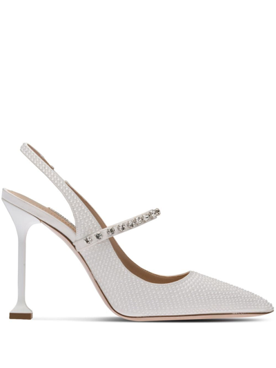 Miu Miu Satin Sling-back 105mm Pumps In Weiss