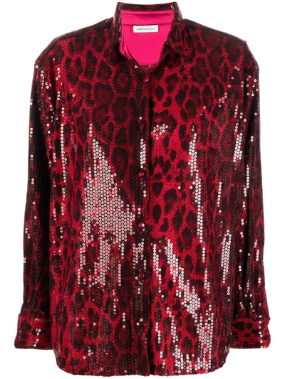 New Arrivals Sequinned Leopard-print Shirt In Red