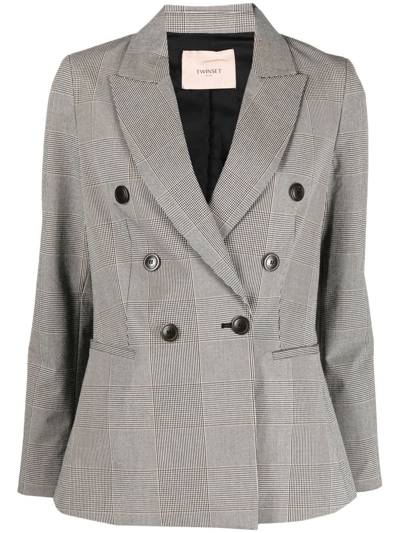 Twinset Double-breasted Checked Blazer In Nude