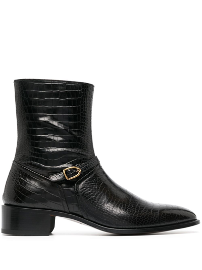 Tom Ford Black 52 Croc-embossed Leather Ankle Boots