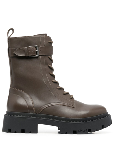 Ash Leather Lace Up Boots In Grün