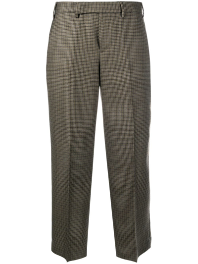 Pt Torino Cropped Herringbone-print Trousers In Grün