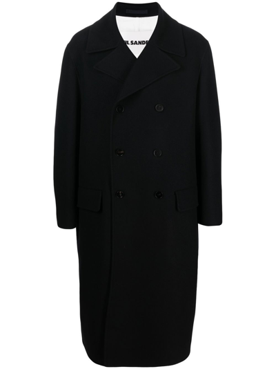 Jil Sander Double-breasted Cashmere Coat In Black