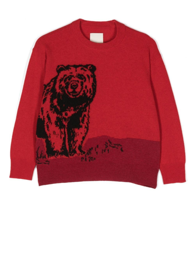 Emporio Armani Bear Intarsia-knit Jumper In Rot