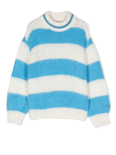 Mc2 Saint Barth Kids' Striped Knit Jumper In White