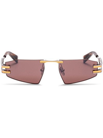 Balmain Eyewear Fixe Ii Geometric-frame Sunglasses In Braun