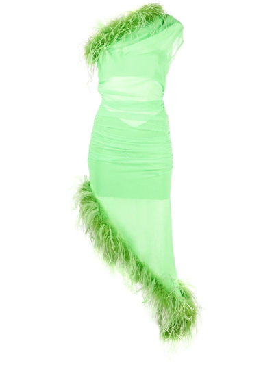 Giuseppe Di Morabito Asymmetric Mini Dress W/ Feathers In Green