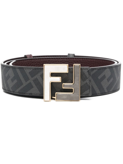 Fendi Ff Logo标牌皮质腰带 In Schwarz