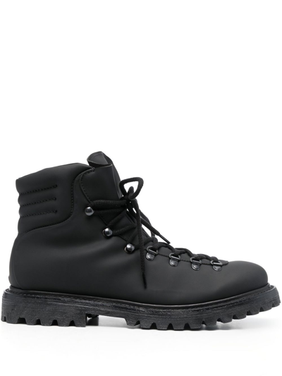 Premiata Padded-ankle Lace-up Boots In Black
