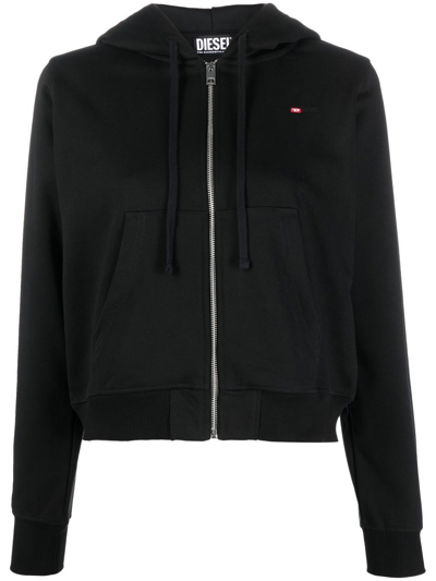Diesel Drawstring Zipped Hoodie In Schwarz