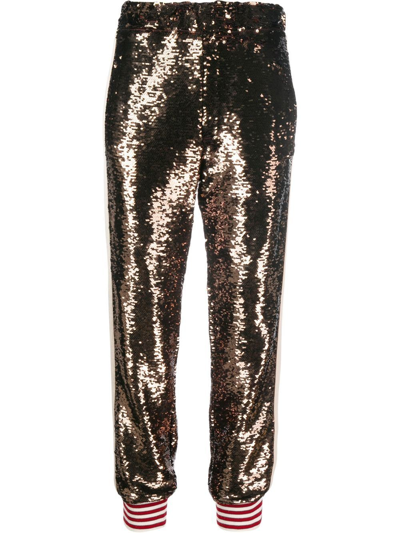 Palm Angels Stripe Detailed Sequined Track Pants In Grey Butter