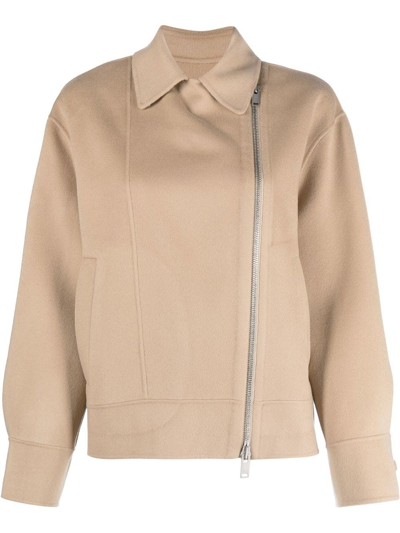 Theory Zipped Biker Jacket In Nude