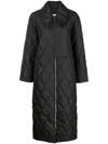 Ganni Quilted Recycled Ripstop Maxi Coat In Black