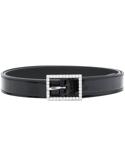 Saint Laurent Crystal-buckle Leather Belt In Nero Crystal