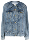 Ganni Blue Oversized Crinkle Denim Jacket In Blau