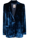 Semicouture Single-breasted Velvet Blazer In Blue