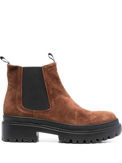 Pollini 50mm Chunky Suede Boots In Braun