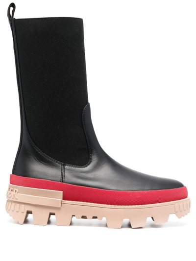 Moncler Tri-colour Leather Boots In Black