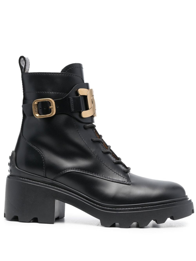 Tod's 70mm Chain-detail Lace-up Boots In Black