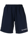 Sporty And Rich Serif Logo-print High-rise Cotton-jersey Shorts In Blau