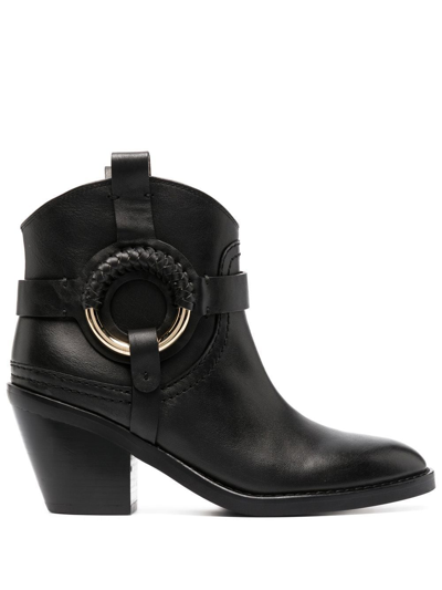 See By Chloé Hana Leather Harness Ankle Boots In Black