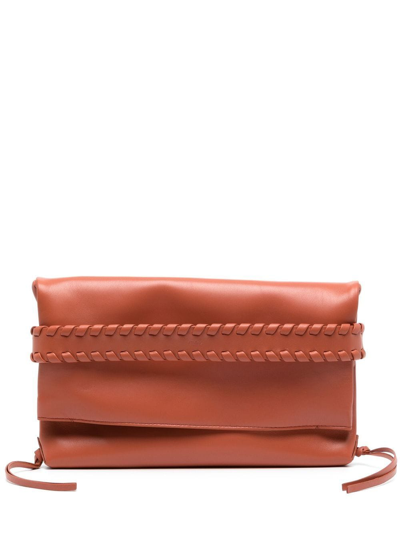 Chloé Whipstitch-trim Logo Clutch Bag In Orange