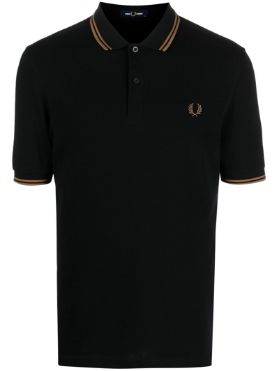 Fred Perry Embroidered-logo Polo Shirt In Schwarz