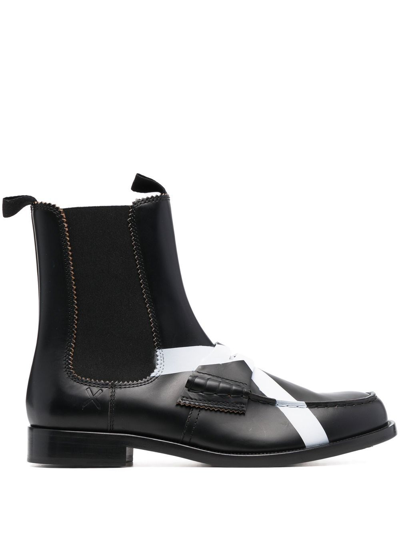 College 25mm Stripe-detail Leather Chelsea Boots In Black