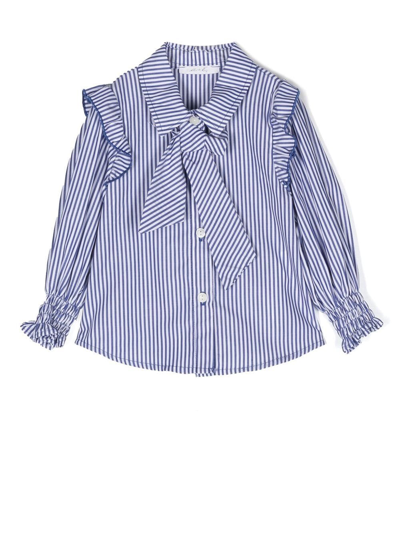 Miss Grant Babies' Striped Ruffle-trim Shirt In Blau