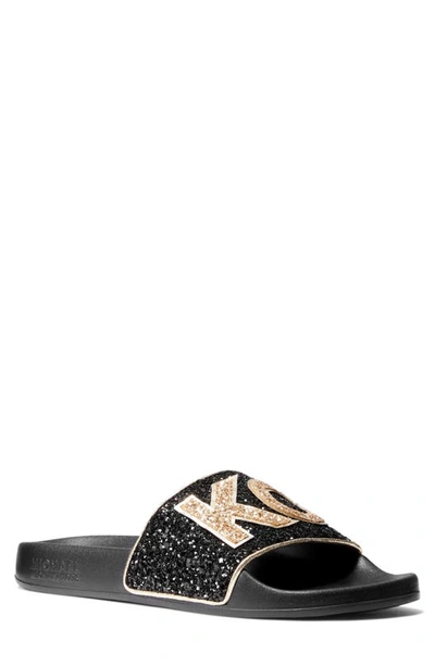Michael Michael Kors Gilmore Slide Sandal In Black/ Gold