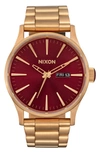 Nixon The Sentry Bracelet Watch, 42mm In Oxblood Sunray / Gold