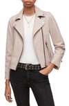 Allsaints Dalby Leather Biker Jacket In Pale Pink