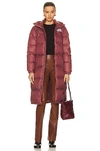 The North Face Women's Nuptse Belted Long Parka In Dark Oak