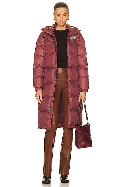 The North Face Women's Nuptse Belted Long Parka In Dark Oak