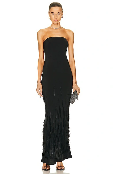 Cult Gaia Anisa Strapless Embellished Silk Column Gown In Black