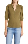 Veronica Beard Coralee Puff-sleeve Stretch Cotton Top In Green