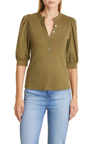 Veronica Beard Coralee Puff-sleeve Stretch Cotton Top In Green