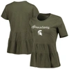 BOXERCRAFT OLIVE MICHIGAN STATE SPARTANS WILLOW RUFFLE-BOTTOM T-SHIRT